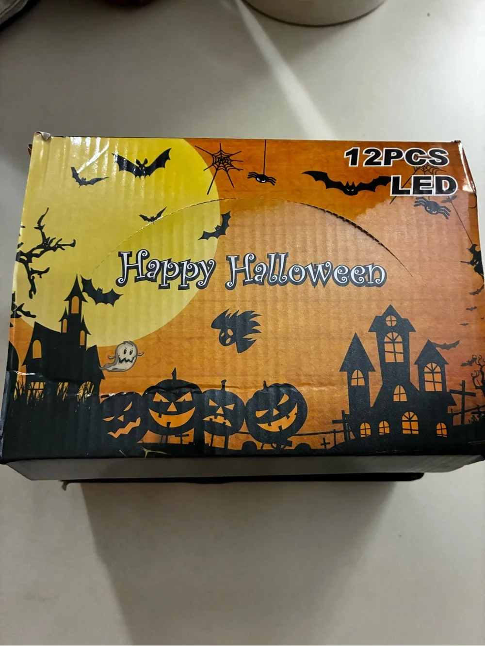 12- Halloween LED battery operated candles - Orange Haunted House Pack- New in